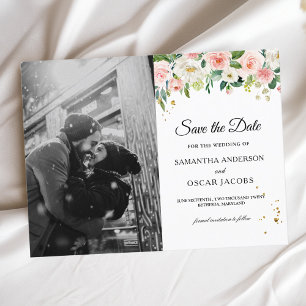 Carte Postale Faire-part Aquarelle rose moderne Beauté Fleurs et gouttes d'