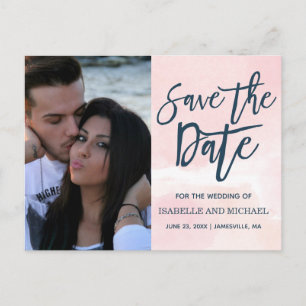 Carte Postale Faire-part Aquarelle rose pâle Laver Enregistrer la date Phot