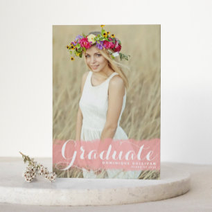Carte Postale Faire-part Aquarelle rose preppy superposition photo graduati