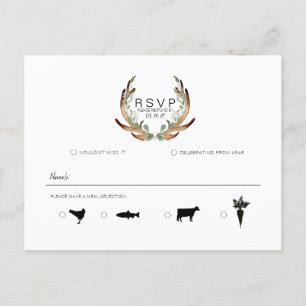 Carte Postale Faire-part Aquarelle rustique Antler & Greenery   RSVP
