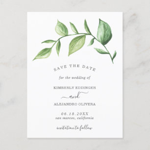 Carte Postale Faire-part Aquarelle rustique Verdure Mariage Enregistrer la