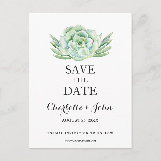 Carte Postale Faire-part aquarelle succulent floral enregistrer les dates (Devant)