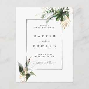 Carte Postale Faire-part Aquarelle tropicale Mariage de feuillage Enregistr