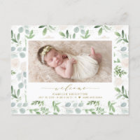 Aquarelle Verdure & Fleurs blanches Motif Naissanc