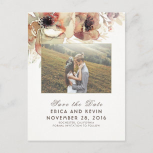 Carte Postale Faire-part Aquarelle vintage Florale Chute Enregistrer la dat
