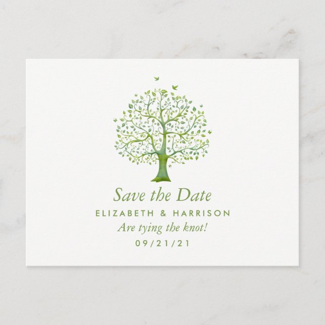 Carte Postale Faire-part Arbre de vie, mariage élégant Sauvez la date (Devant)