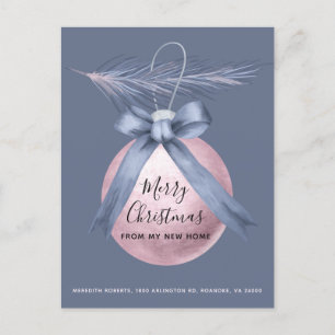 Carte Postale Faire-part Arbre rose Ornement Dusty Blue Holiday Moving