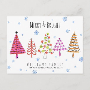Carte Postale Faire-part Arbres de Noël modernes Joyeusement Lumineux Mobil