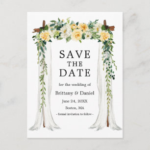 Carte Postale Faire-part Arc à canopée mariage Aquarelle Jaune Floral