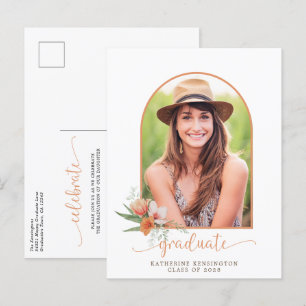 Carte Postale Faire-part Arc bohème à fleurs de pêche pour photo de fête de