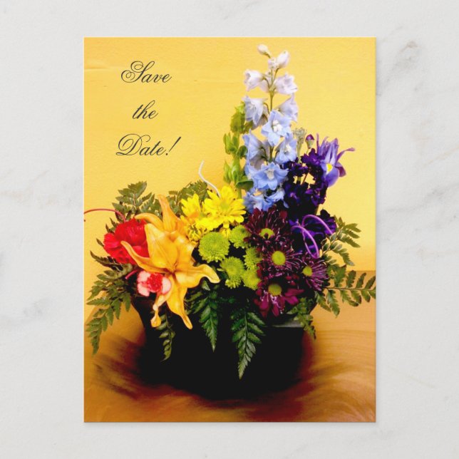 Carte Postale Faire-part Arc-en-ciel arrangement fleur Enregistrer la date (Devant)