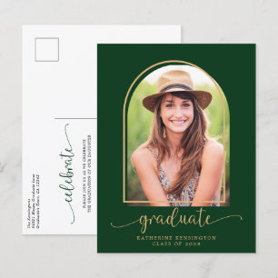 Carte Postale Faire-part Arch Green Gold Photo Party