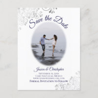 Argent & Marine sur White Photo Wedding Enregistre