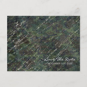 Carte Postale Faire-part Armée verte et argent Camo Sparkle Enregistrer la 