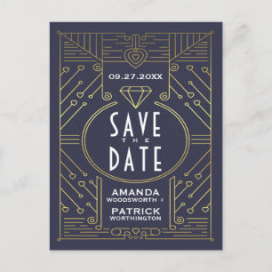 Carte Postale Faire-part Art Déco Mariage Vintage Marine Enregistrer Les Ca