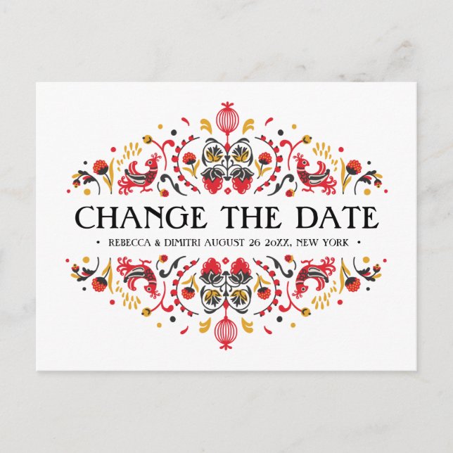 Carte Postale Faire-part Art populaire russe Khokhloma Mariage POSTPONEMENT (Devant)