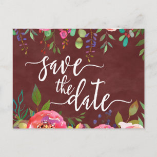 Carte Postale Faire-part Automne Bourgogne Aquarelle Mariage Enregistrer la