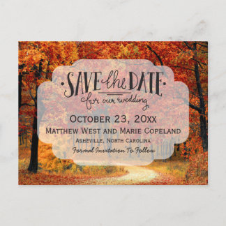 Carte Postale Faire-part Automne Feuilles Mariage Rustique Sauver La Date
