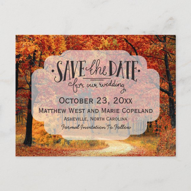 Carte Postale Faire-part Automne Feuilles Mariage Rustique Sauver La Date (Devant)