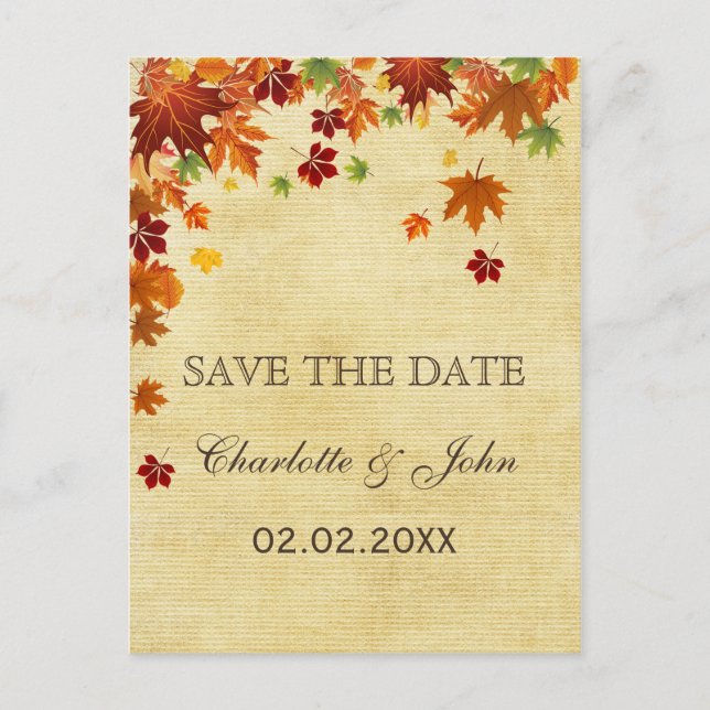 Carte Postale Faire-part Automne laisse un Mariage rustique (Devant)