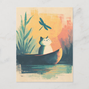 Carte Postale Faire-part Aventure de chat vintage au lac rustique