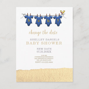 Carte Postale Faire-part Baby shower des vêtements de lavage jaune Modifier