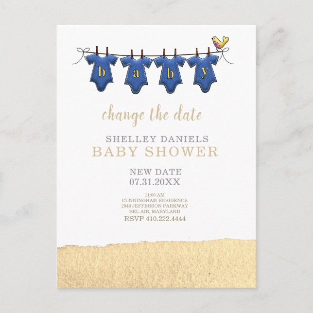 Carte Postale Faire-part Baby shower des vêtements de lavage jaune Modifier (Devant)