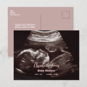 Carte Postale Faire-part Baby shower rose photo Ultrasound