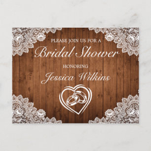 Carte Postale Faire-part Baby Shower Rustique Bois & Dentelle Blanche