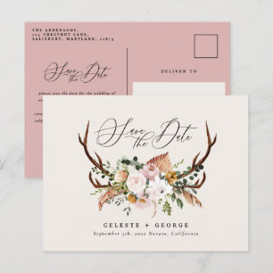 Carte Postale Faire-part Bague botanique rustique mariage élégant rose