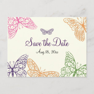Carte Postale Faire-part Baisers à papillon Sauvez l'ivoire de la date