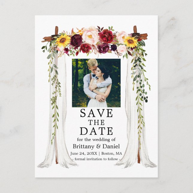 Carte Postale Faire-part Baldaquin de mariage Aquarelle Fleurs mixtes Photo (Devant)