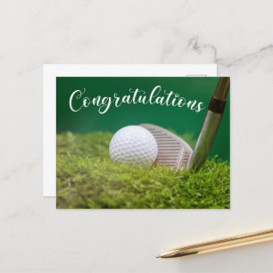 Carte Postale Faire-part Balle de golf avec club de golf Félicitations au g