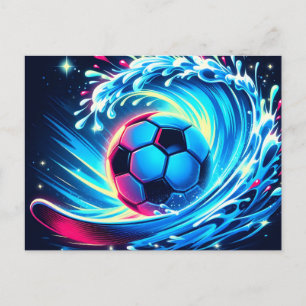 Carte Postale Faire-part Ballon de football futuriste sur les vagues de l'o