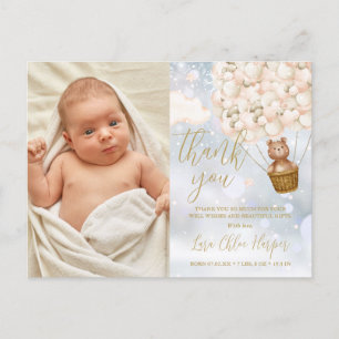 Carte Postale Faire-part Ballons d'ours Merci hiver photo bébé naissance