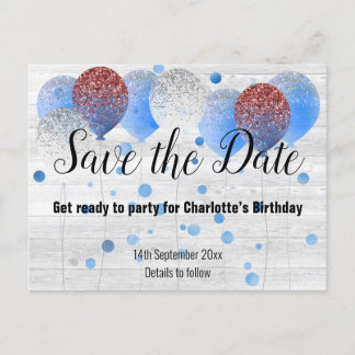 Carte Postale Faire-part Balloon blanc rustique ROUGE BLANC BLEU