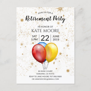 Carte Postale Faire-part Balloons de fête de retraite modernes étoiles conf