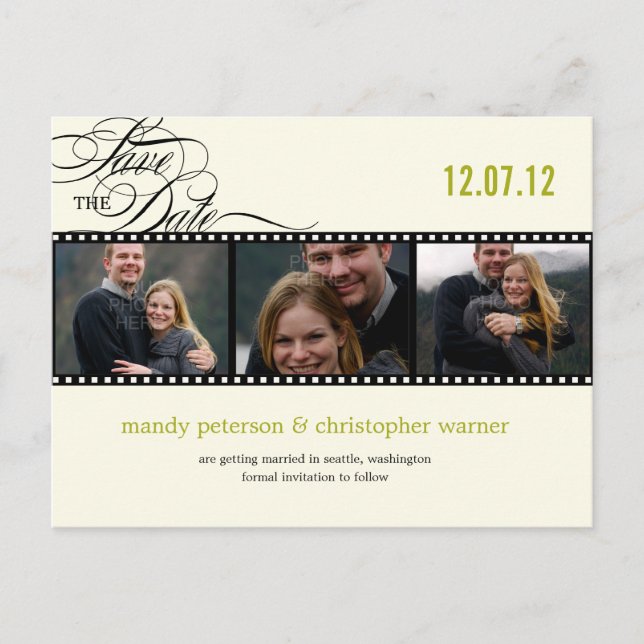 Carte Postale Faire-part Bande Film Photo Enregistrer La Date (Devant)