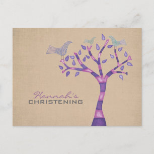 Carte Postale Faire-part Baptême Christening Bird Trio in Tree Party Invita