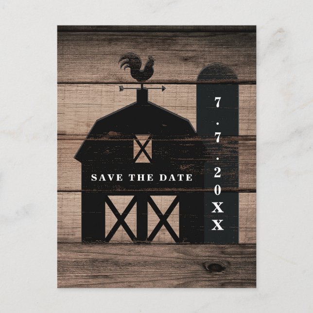 Carte Postale Faire-part Barn Noir Bois Brun Mariage Rustique Économisez La (Devant)