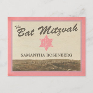 Carte Postale Faire-part Bat mitzvah vintage De Jérusalem Sauvez La Date Ro