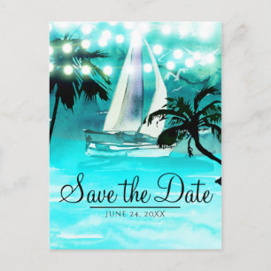 Carte Postale Faire-part Bateau à voile à l'aquarelle Arbres & Lumières Enr