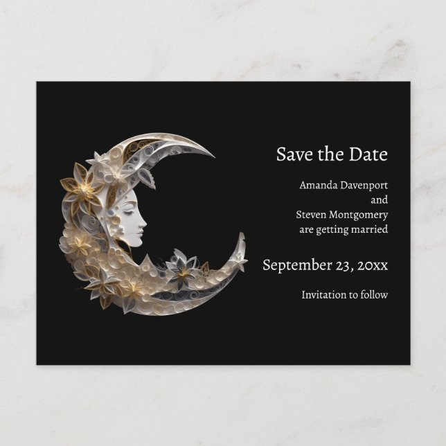 Carte Postale Faire-part Beau visage dans le Mariage de la Lune (Devant)