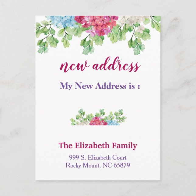 Carte Postale Faire-part Beautiful Floral New Address Moving Announcement (Devant)