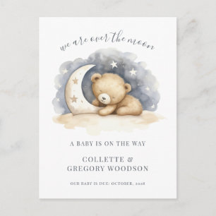 Carte Postale Faire-part Bébé ours sur la lune lune étoiles grossesse 