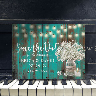 Carte Postale Faire-part Bébé rustique poitrine bois Turquoise Enregistrer 