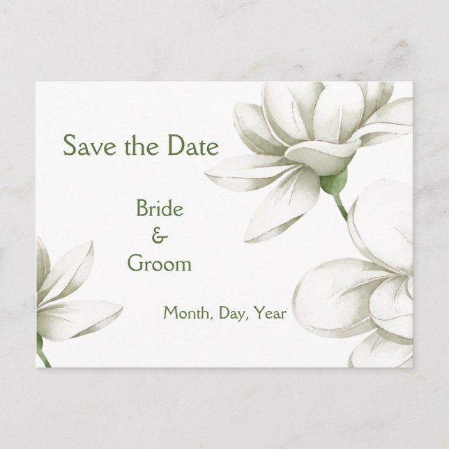 Carte Postale Faire-part Belle Fleur Jardin Blanc Sauvez la date (Devant)