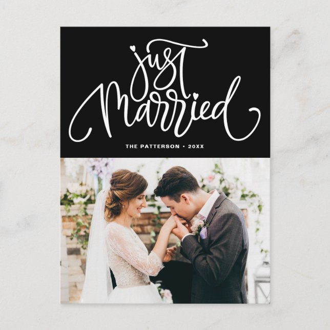 Carte Postale Faire-part Belle Lettres Noir Juste Marié Mariage Photo (Devant)