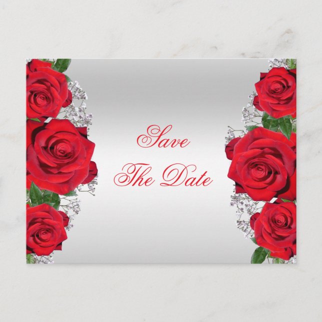 Carte Postale Faire-part Belles Roses Rouges Romantiques Anniversaire (Devant)