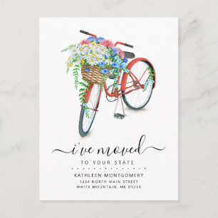 Carte Postale Faire-part Bicyclette rouge Pink Blue Floral Basket Moving